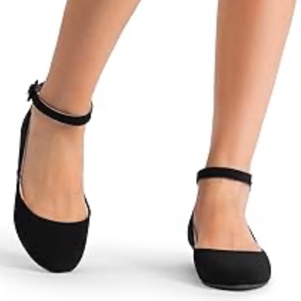 Vince Camuto Attera Black Suede Ankle Strap Ballet Work Flats Women's Size 8M - Picture 1 of 10